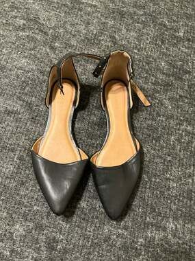 Old Navy Black Pointed Toe D'Orsay Flats with Studded Ankle Strap
